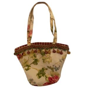 Vintage 90s floral shoulder bag tassels rhinestones gingham purse yellow green